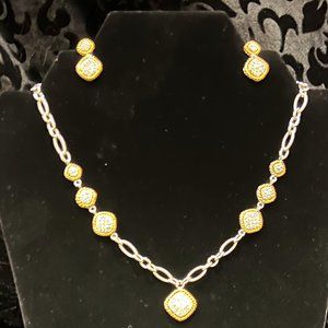 Pave Rhinestone Medallion Necklace and Matching Pierced Drop Earrings *New